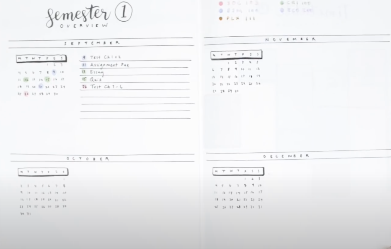 Planner/calendar separated by semester